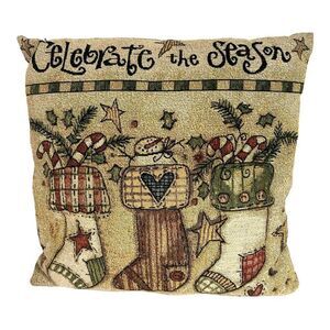 Celebrate The Season Decorative Throw Christmas Pillow 14" Stockings Mantle